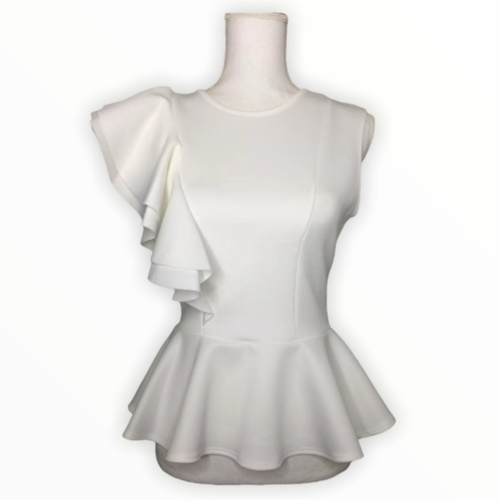 One Side Ruffled Accent Peplum Top, M